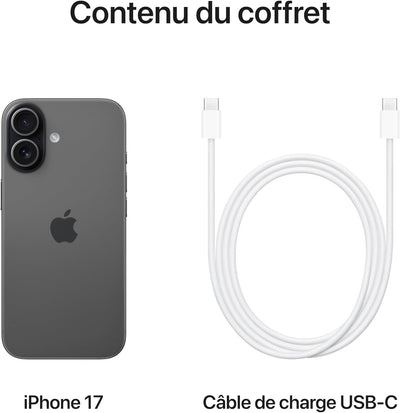 Apple iPhone 17 256 Go : Écran 6,3 Pouces, Puce A19, Caméra Avant Center Stage, Meilleure résistance aux Rayures, Autonomie d’Une journée ; Noir