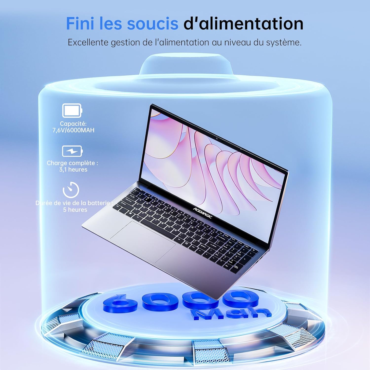 ACEMAGIC Ordinateur Portable 17,3 Pouces PC Portable 16 Go Ram DDR4 512 Go SSD Extension 2TB 4 cœurs N-97,(Jusqu'à 3.6Ghz) Capacité de 6000Mah,3*USB3.2,BT5.0,HDMI,Laptop Argenté