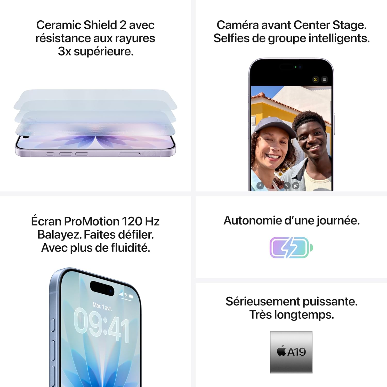 Apple iPhone 17 256 Go : Écran 6,3 Pouces, Puce A19, Caméra Avant Center Stage, Meilleure résistance aux Rayures, Autonomie d’Une journée ; Noir